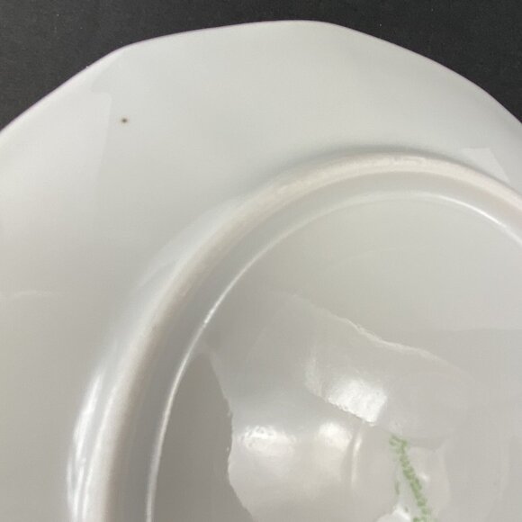 Nappy Plate Candy Trinket Dish Stripes Flowers White Gold Marked Germany Round - Picture 12 of 12